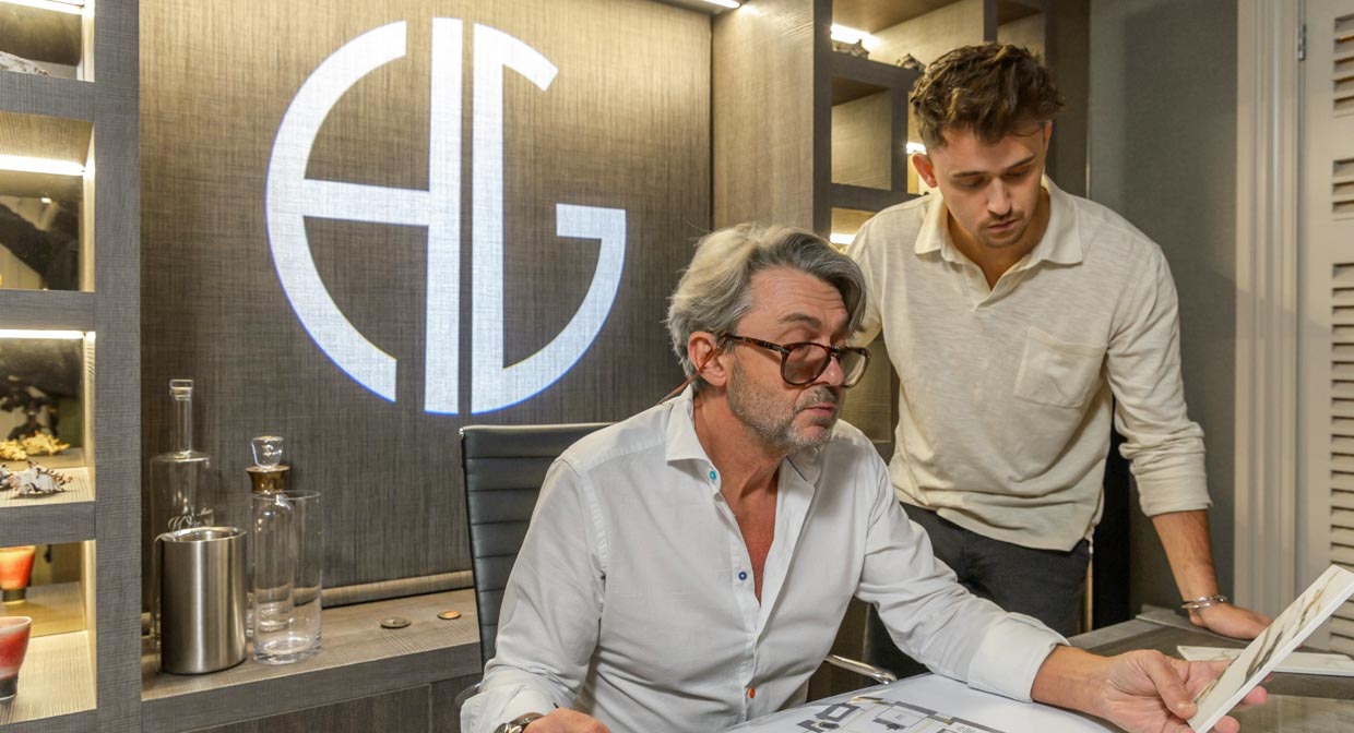 Interior designers Michael and Milo Stephenson reviewing design concepts